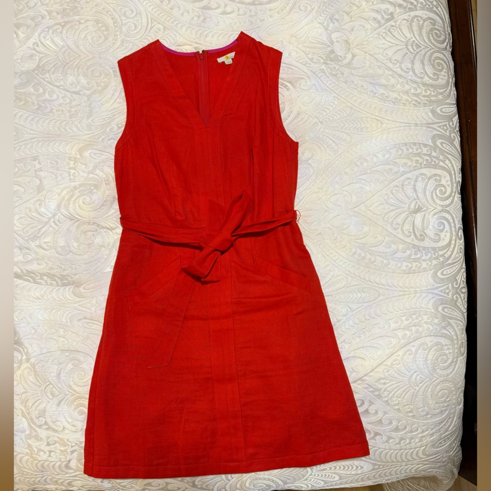 Boden Vibrant Red Linen Midi Dress - Picture 4 of 5